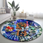 Personalized Carlton Football Blues Round Carpet Tropical Hibiscus Flowers - Pacific Fusion Style