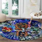 Personalized Carlton Football Blues Round Carpet Tropical Hibiscus Flowers - Pacific Fusion Style