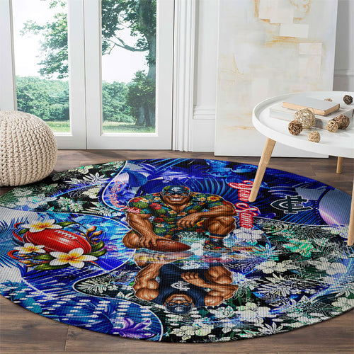 Personalized Carlton Football Blues Round Carpet Tropical Hibiscus Flowers - Pacific Fusion Style