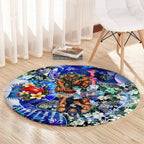 Personalized Carlton Football Blues Round Carpet Tropical Hibiscus Flowers - Pacific Fusion Style