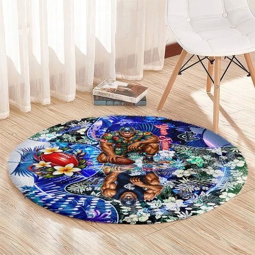Personalized Carlton Football Blues Round Carpet Tropical Hibiscus Flowers - Pacific Fusion Style