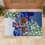 Personalized Carlton Football Blues Rubber Doormat Tropical Hibiscus Flowers - Pacific Fusion Style