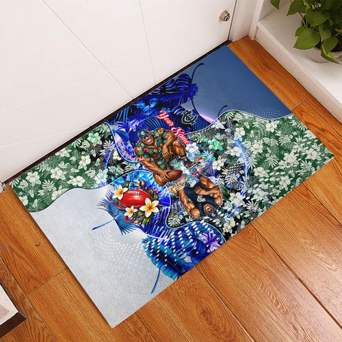 Personalized Carlton Football Blues Rubber Doormat Tropical Hibiscus Flowers - Pacific Fusion Style