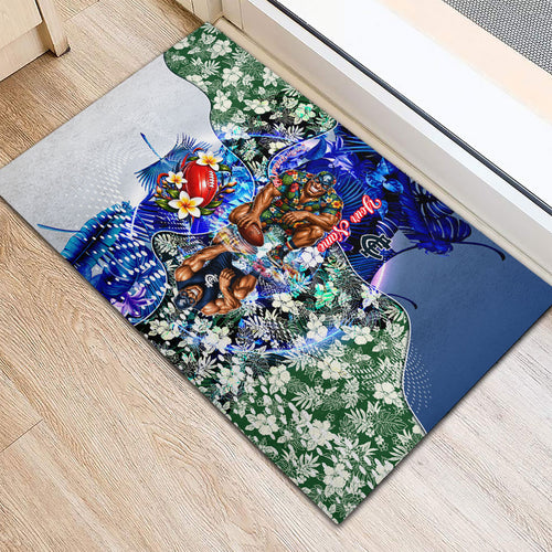 Personalized Carlton Football Blues Rubber Doormat Tropical Hibiscus Flowers - Pacific Fusion Style
