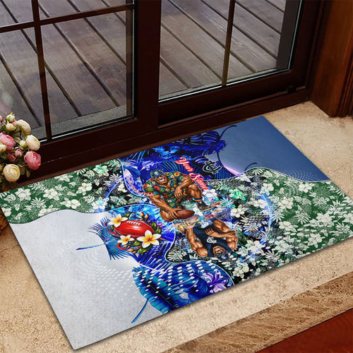 Personalized Carlton Football Blues Rubber Doormat Tropical Hibiscus Flowers - Pacific Fusion Style