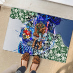 Personalized Carlton Football Blues Rubber Doormat Tropical Hibiscus Flowers - Pacific Fusion Style