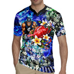 Personalized Carlton Football Blues Rugby Jersey Tropical Hibiscus Flowers - Pacific Fusion Style