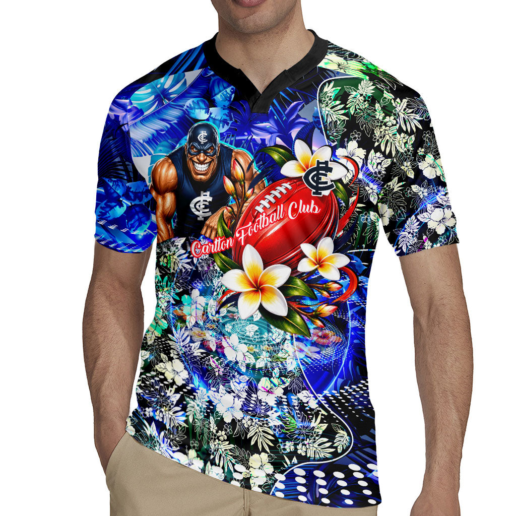 Personalized Carlton Football Blues Rugby Jersey Tropical Hibiscus Flowers - Pacific Fusion Style