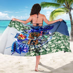 Personalized Carlton Football Blues Sarong Tropical Hibiscus Flowers - Pacific Fusion Style