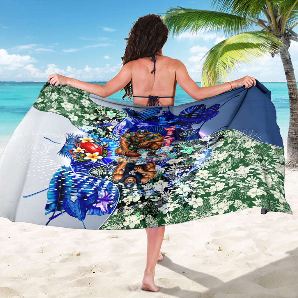 Personalized Carlton Football Blues Sarong Tropical Hibiscus Flowers - Pacific Fusion Style