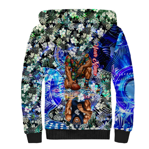 Personalized Carlton Football Blues Sherpa Hoodie Tropical Hibiscus Flowers - Pacific Fusion Style