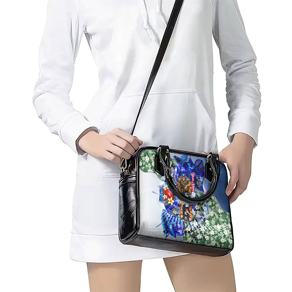 Personalized Carlton Football Blues Shoulder Handbag Tropical Hibiscus Flowers - Pacific Fusion Style