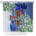 Personalized Carlton Football Blues Shower Curtain Tropical Hibiscus Flowers - Pacific Fusion Style