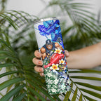 Personalized Carlton Football Blues Skinny Tumbler Tropical Hibiscus Flowers - Pacific Fusion Style