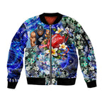 Personalized Carlton Football Blues Sleeve Zip Bomber Jacket Tropical Hibiscus Flowers - Pacific Fusion Style