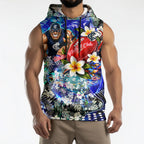 Personalized Carlton Football Blues Sleeveless Hoodie Tropical Hibiscus Flowers - Pacific Fusion Style