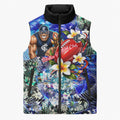 Personalized Carlton Football Blues Sleeveless Puffer Jacket Tropical Hibiscus Flowers - Pacific Fusion Style