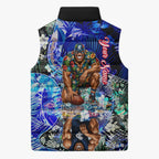 Personalized Carlton Football Blues Sleeveless Puffer Jacket Tropical Hibiscus Flowers - Pacific Fusion Style