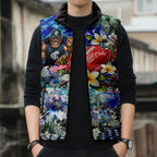 Personalized Carlton Football Blues Sleeveless Puffer Jacket Tropical Hibiscus Flowers - Pacific Fusion Style
