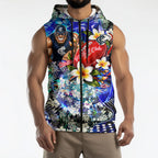 Personalized Carlton Football Blues Sleeveless Zip Hoodie Tropical Hibiscus Flowers - Pacific Fusion Style