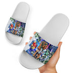 Personalized Carlton Football Blues Slide Sandals Tropical Hibiscus Flowers - Pacific Fusion Style