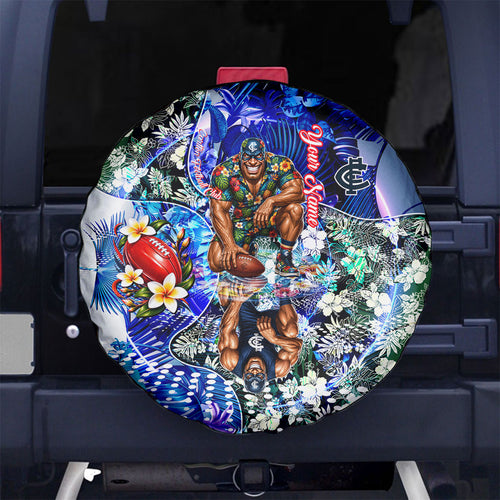Personalized Carlton Football Blues Spare Tire Cover Tropical Hibiscus Flowers - Pacific Fusion Style