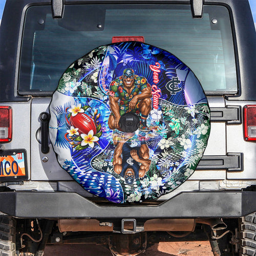 Personalized Carlton Football Blues Spare Tire Cover Tropical Hibiscus Flowers - Pacific Fusion Style