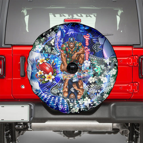Personalized Carlton Football Blues Spare Tire Cover Tropical Hibiscus Flowers - Pacific Fusion Style