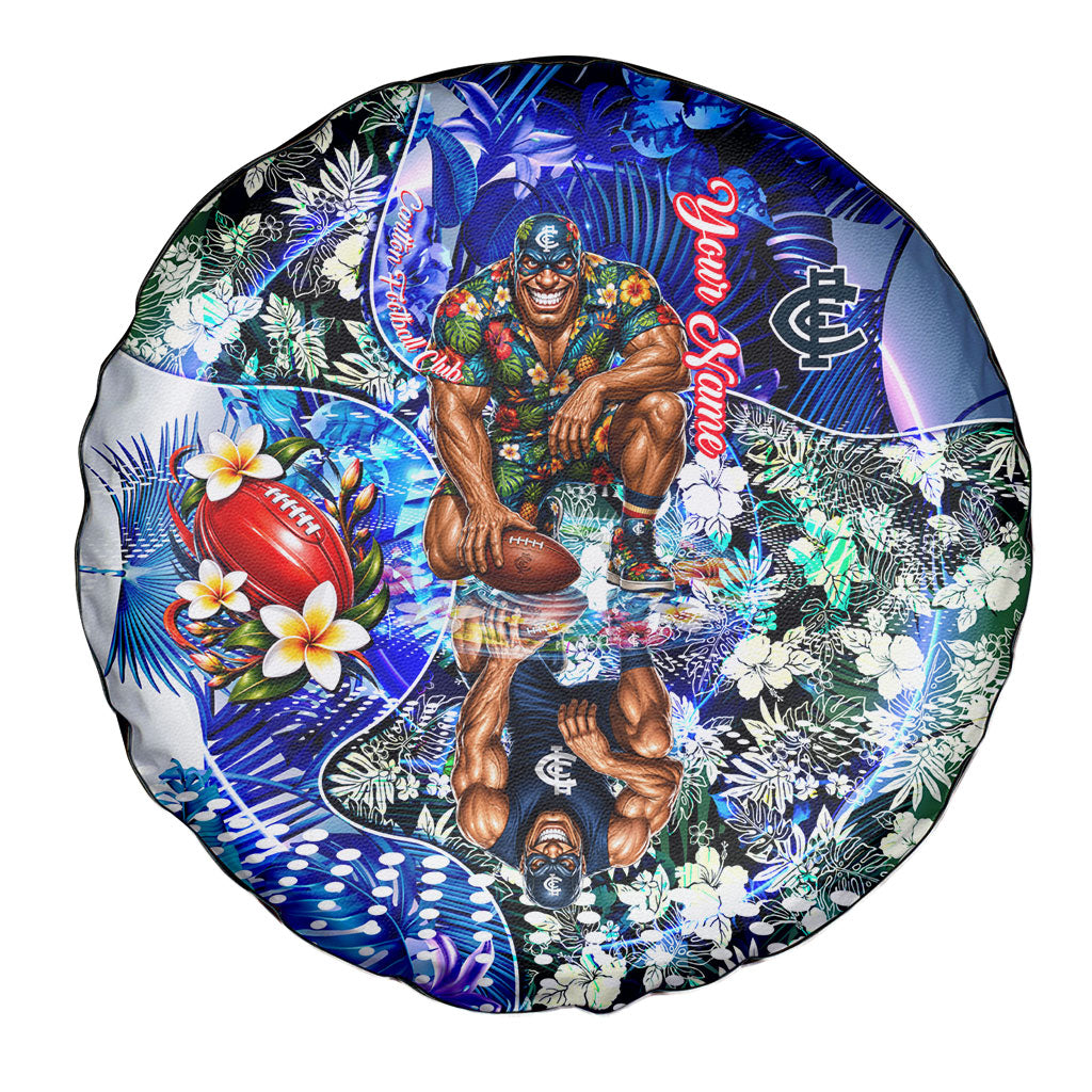 Personalized Carlton Football Blues Spare Tire Cover Tropical Hibiscus Flowers - Pacific Fusion Style
