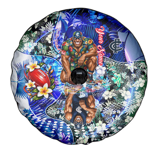 Personalized Carlton Football Blues Spare Tire Cover Tropical Hibiscus Flowers - Pacific Fusion Style