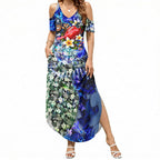Personalized Carlton Football Blues Summer Maxi Dress Tropical Hibiscus Flowers - Pacific Fusion Style