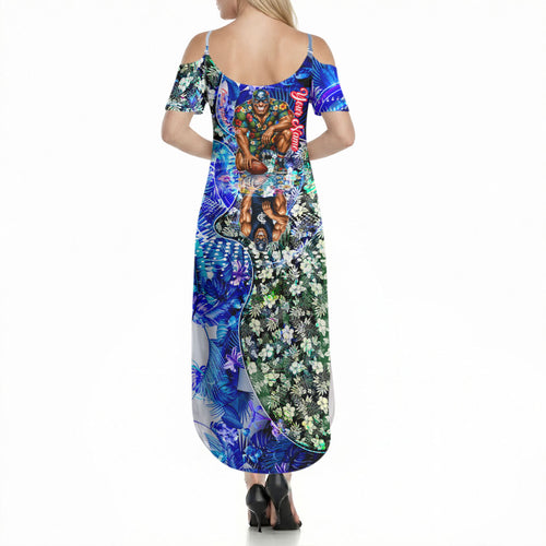 Personalized Carlton Football Blues Summer Maxi Dress Tropical Hibiscus Flowers - Pacific Fusion Style