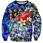Personalized Carlton Football Blues Sweatshirt Tropical Hibiscus Flowers - Pacific Fusion Style