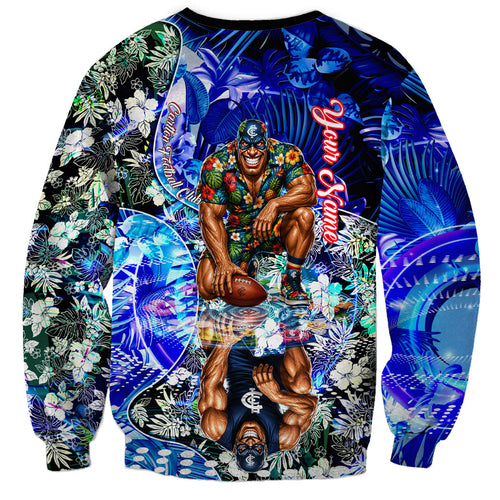 Personalized Carlton Football Blues Sweatshirt Tropical Hibiscus Flowers - Pacific Fusion Style