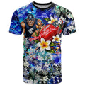 Personalized Carlton Football Blues T Shirt Tropical Hibiscus Flowers - Pacific Fusion Style