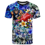 Personalized Carlton Football Blues T Shirt Tropical Hibiscus Flowers - Pacific Fusion Style