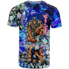 Personalized Carlton Football Blues T Shirt Tropical Hibiscus Flowers - Pacific Fusion Style