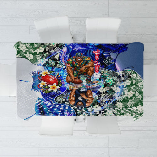 Personalized Carlton Football Blues Tablecloth Tropical Hibiscus Flowers - Pacific Fusion Style