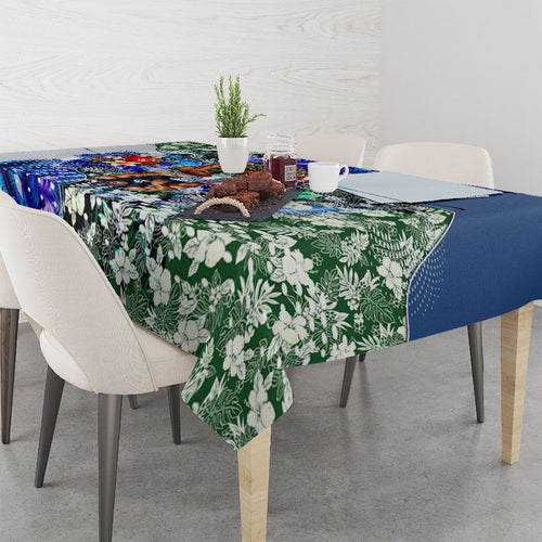 Personalized Carlton Football Blues Tablecloth Tropical Hibiscus Flowers - Pacific Fusion Style