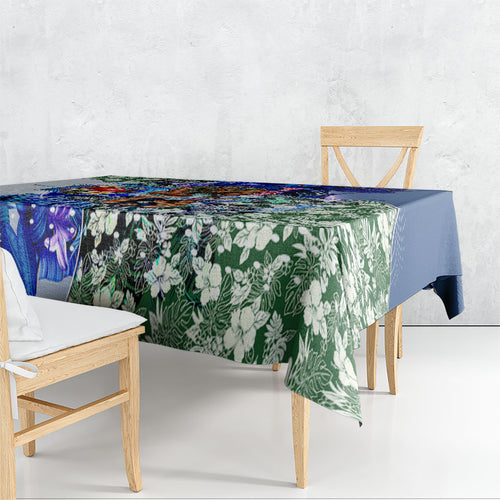 Personalized Carlton Football Blues Tablecloth Tropical Hibiscus Flowers - Pacific Fusion Style