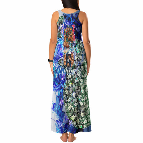 Personalized Carlton Football Blues Tank Maxi Dress Tropical Hibiscus Flowers - Pacific Fusion Style