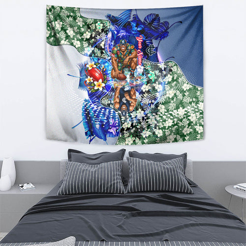 Personalized Carlton Football Blues Tapestry Tropical Hibiscus Flowers - Pacific Fusion Style