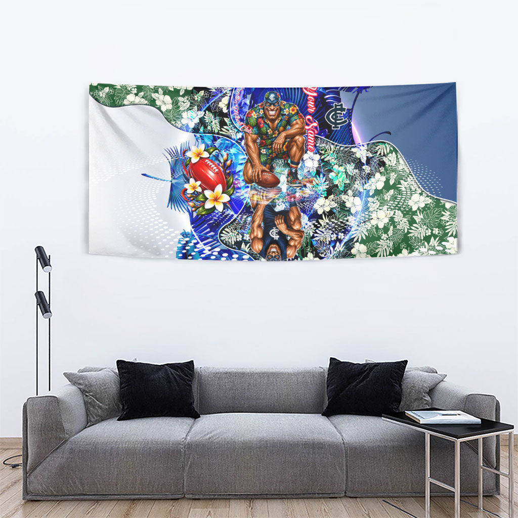 Personalized Carlton Football Blues Tapestry Tropical Hibiscus Flowers - Pacific Fusion Style