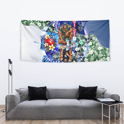 Personalized Carlton Football Blues Tapestry Tropical Hibiscus Flowers - Pacific Fusion Style