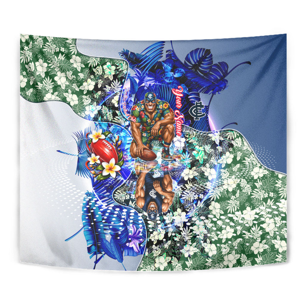 Personalized Carlton Football Blues Tapestry Tropical Hibiscus Flowers - Pacific Fusion Style