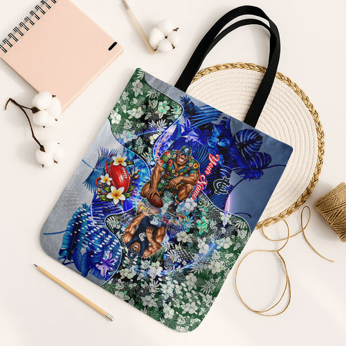 Personalized Carlton Football Blues Tote Bag Tropical Hibiscus Flowers - Pacific Fusion Style