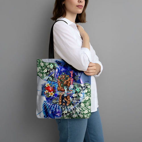 Personalized Carlton Football Blues Tote Bag Tropical Hibiscus Flowers - Pacific Fusion Style