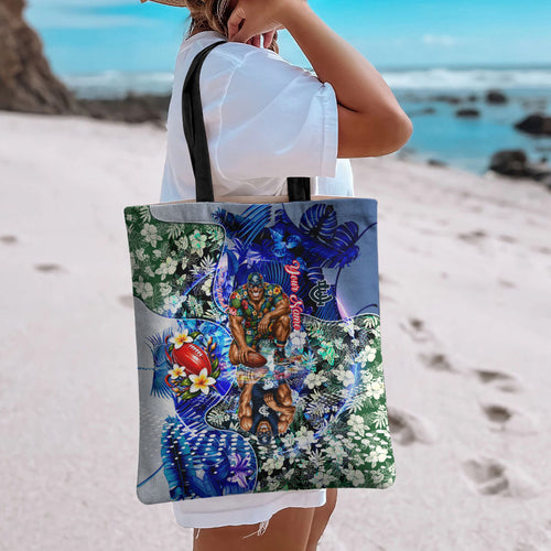 Personalized Carlton Football Blues Tote Bag Tropical Hibiscus Flowers - Pacific Fusion Style