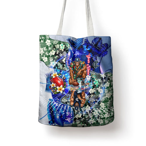 Personalized Carlton Football Blues Tote Bag Tropical Hibiscus Flowers - Pacific Fusion Style