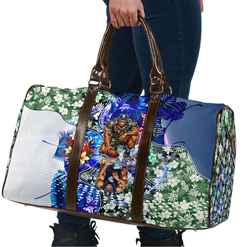 Personalized Carlton Football Blues Travel Bag Tropical Hibiscus Flowers - Pacific Fusion Style
